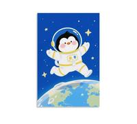 HHYXMJLL Poster con animali, un pinguino paffuto in una tuta spaziale che salta sulla luna, con la terra blu dietro di essa, elegante poster decorativo da parete, 60 x 90 cm