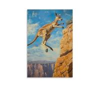 HHYXMJLL Poster decorativo da appendere alla parete, con immagine di un canguro che fa parkour attraverso le pareti del canyon, coda bilanciata a metà salto, elegante poster decorativo da parete, 20 x