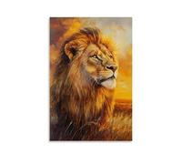 HHYXMJLL Poster decorativo da appendere alla parete, con immagine di un leone maestoso nella savana dorata al tramonto con criniera dettagliata e sguardo orgoglioso, poster decorativo da parete, 40 x
