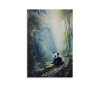 HHYXMJLL Poster decorativo da appendere alla parete, con immagine di un simpatico panda tra la foresta di bambù nella morbida nebbia mattutina, poster decorativo da appendere alla parete, 50 x 75 cm