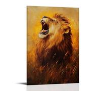 HHYXMJLL Poster decorativo da appendere alla parete con pittura ad olio con leone maestoso nella luce della savana dorata, ruggente con potenza e grazia, poster decorativo da parete, 20 x 30 cm