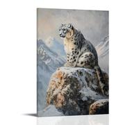 HHYXMJLL Poster decorativo da appendere alla parete, con stampa di leopardi delle nevi, un misterioso predatore di montagna che esamina il suo gelido dominio himalayano, elegante poster decorativo da