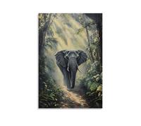 HHYXMJLL Poster decorativo da appendere alla parete, motivo: animale che cammina attraverso la giungla nebbiosa con raggi di sole che filtrano attraverso le foglie, elegante poster decorativo da