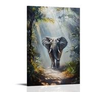 HHYXMJLL Poster decorativo da appendere alla parete, motivo: elefante saggio che cammina attraverso la giungla nebbiosa con raggi di sole che filtra elegantemente, poster decorativo da parete, 20 x 30