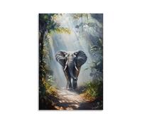 HHYXMJLL Poster decorativo da appendere alla parete, motivo: elefante saggio che cammina attraverso la giungla nebbiosa con raggi di sole che filtra elegantemente, poster decorativo da parete, 30 x 45