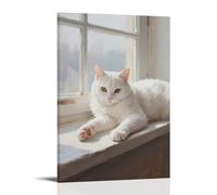 HHYXMJLL Poster decorativo da parete con gatto bianco sdraiato sul davanzale della finestra, con zampa oltre il bordo, poster decorativo da parete, 20 x 30 cm
