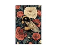 HHYXMJLL Poster decorativo da parete con illustrazione di un maestoso calabrone che impollinano le rose in epoca vittoriana, 40 x 60 cm