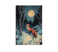 HHYXMJLL Poster decorativo da parete con illustrazione di una volpe saggia che consegna lettere in una foresta al chiaro di luna, elegante poster decorativo da parete, 20 x 30 cm