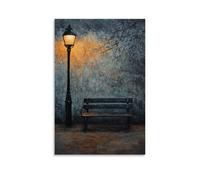 HHYXMJLL Poster decorativo da parete con panchina vuota al tramonto, illuminata da un lampione solitario, strati di olio testurizzati che evocano la solitudine, poster decorativo da parete, 60 x 90 cm