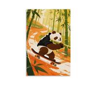 HHYXMJLL Poster decorativo da parete con panda su uno skateboard che corre lungo un pendio della foresta di bambù, il bambù spara tra le braccia oscillante, elegante poster decorativo da parete, 20 x