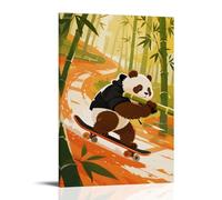 HHYXMJLL Poster decorativo da parete con panda su uno skateboard che corre lungo un pendio della foresta di bambù, il bambù spara tra le braccia oscillante, elegante poster decorativo da parete, 20 x