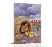 HHYXMJLL Poster decorativo da parete con scritta in inglese "A Hen before the heavy Rain, Leading Chicks Into The Chicken Coop", 50 x 75 cm