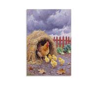 HHYXMJLL Poster decorativo da parete con scritta in inglese "A Hen before the heavy Rain, Leading Chicks Into The Chicken Coop", 50 x 75 cm