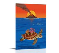 HHYXMJLL Poster decorativo da parete con tartaruga marina che trasporta un'isola di corallo, affonda lentamente nel mare profondo, con un vulcano che erutta sulla schiena, poster decorativo da parete