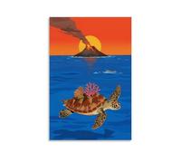 HHYXMJLL Poster decorativo da parete con tartaruga marina che trasporta un'isola di corallo, affonda lentamente nel mare profondo, con un vulcano che erutta sulla schiena, poster decorativo da parete