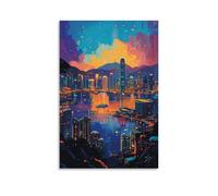 HHYXMJLL Poster della città di Hong Kong, una sinfonia abbagliante dell'est e dell'ovest, elegante poster decorativo da parete, 50 x 75 cm