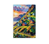 HHYXMJLL Poster scenico di case e paesaggi in colori colorati, dipinto su carta, elegante poster artistico da appendere alla parete, poster decorativo da parete 60 x 90 cm