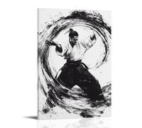 HHYXMJLL Poster sportivo Aikido con penna a pennello che mostra un movimento circolare di difesa fluente, elegante poster decorativo da parete, 40 x 60 cm