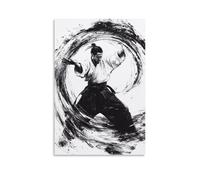 HHYXMJLL Poster sportivo Aikido con penna a pennello che mostra un movimento circolare di difesa fluente, elegante poster decorativo da parete, 50 x 75 cm
