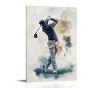 HHYXMJLL Poster sportivo con illustrazione a inchiostro di golf con sottile sfondo ad acquerello, elegante poster artistico da appendere alla parete, poster decorativo, 60 x 90 cm