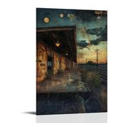 HHYXMJLL Stazione ferroviaria abbandonata al crepuscolo, pigmenti a strati che imitano pubblicità e ricordi sbucciati. Elegante poster decorativo da parete 50 x 75 cm