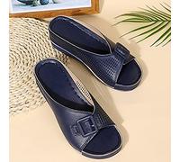 HHZY Pantofole da Donna con Design Fibbia Scarpe Ortopediche Comode Estive Casual Sandali con Zeppa Punta Aperta Antiscivolo da Donna Ciabatte da Spiaggia,Blu,US6/EU37