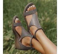 HHZY Sandali a Punta Aperta Donna Estivi Eleganti Sandali con Zeppa Comode Ciabatte in Pelle Piattaforma Estate Scarpe All'aperto Comode Scarpe da Spiaggia Antiscivolo,Grigio,US7/EU38