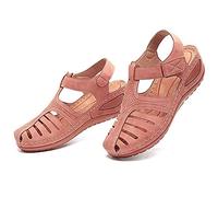 HHZY Sandali Cava A Chiuse Davanti Donna Premium Ortopedico Sandali Estivi Comode Cuoio Sandali con Zeppa Plateau Vintage Sportivi Sandali Scarpe da Spiaggia,Rosa,38