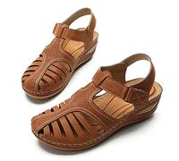 HHZY Sandali Cava A Chiuse Davanti Donna Premium Ortopedico Sandali Estivi Comode Cuoio Sandali con Zeppa Plateau Vintage Sportivi Sandali Scarpe da Spiaggia,Marrone,39