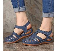 HHZY Sandali Cava A Chiuse Davanti Donna Premium Ortopedico Sandali Estivi Comode Cuoio Sandali con Zeppa Plateau Vintage Sportivi Sandali Scarpe da Spiaggia,Blu,39