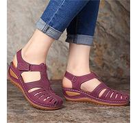 HHZY Sandali Cava A Chiuse Davanti Donna Premium Ortopedico Sandali Estivi Comode Cuoio Sandali con Zeppa Plateau Vintage Sportivi Sandali Scarpe da Spiaggia,Viola,39