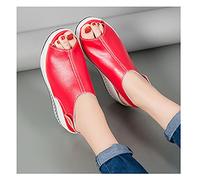 HHZY Sandali con Plateau da Donna Sandalo A Bocca di Pesce con Zeppa Estiva Scarpe Flatform A Punta Aperta con Cinturino alla Caviglia in Pelle PU Comode Scarpe da Spiaggia,Rosso,US6/EU37