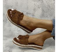 HHZY Sandali con Plateau Piatto da Donna Sandali Ciabattine con Fiocco in Boemia Moda Sandali con Punta Aperta in Pelle Scamosciata Scarpe Comode da Spiaggia Casual,Marrone,US7.5/EU39