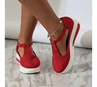 HHZY Sandali con Tacco Zeppa Donna Plateau Estivi Casuale Espadrillas Sandali Floccato Piattaforma Chiuse Davanti Moda con Cinturino Caviglia Scarpe Spiaggia Camminare,Rosso,36