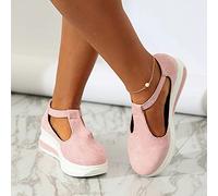 HHZY Sandali con Tacco Zeppa Donna Plateau Estivi Casuale Espadrillas Sandali Floccato Piattaforma Chiuse Davanti Moda con Cinturino Caviglia Scarpe Spiaggia Camminare,Rosa,42