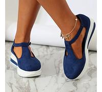 HHZY Sandali con Tacco Zeppa Donna Plateau Estivi Casuale Espadrillas Sandali Floccato Piattaforma Chiuse Davanti Moda con Cinturino Caviglia Scarpe Spiaggia Camminare,Blu,35