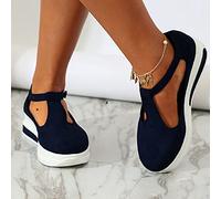 HHZY Sandali con Tacco Zeppa Donna Plateau Estivi Casuale Espadrillas Sandali Floccato Piattaforma Chiuse Davanti Moda con Cinturino Caviglia Scarpe Spiaggia Camminare,Nero,36