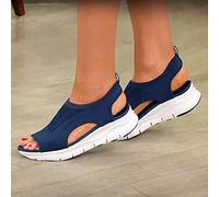 HHZY Sandali con Zeppa in Mesh per Donna Sandali da Spiaggia Casual Elastici alla Caviglia Comodi e Leggeri per Donna Scarpe da Passeggio Punta Aperta Traspiranti,Blu,US6/EU37