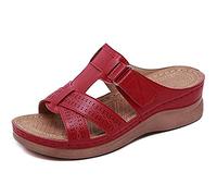 HHZY Sandali Donna Comode Scarpe da Spiaggia Sandali Ortopedici con Supporto per Arco Eleganti Comodi Sandali in Pelle Punta Aperta per L'Estate,Rosso,US10/EU42