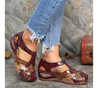 HHZY Sandali Zeppa Sportivi Donna Sandali Punta Chiusa Cross Tie Spiagge Estive Piattaforma Concisa Antiscivolo Moda All'Aperto,Rosso,41