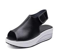 HHZY Sandalo A Bocca di Pesce con Plateau e Zeppa da Donna Sandali con Punta Aperta con Cinturino alla Caviglia Estivo Scarpe da Passeggio da Spiaggia,Nero,US6/EU37