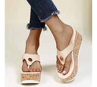 HHZY Scarpe con Zeppa Ciabatte Flip Flop da Donna 2021 Fashion Pantofole Sandali con Plateau Estate Clip Toe Infradito Comode Scarpe da Passeggio di Grandi Dimensioni,Beige,US4/EU35