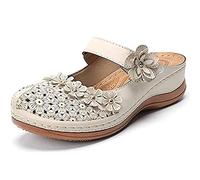 HHZY Scarpe con Zoccoli da Donna Sandalo con Fiore in Pelle PU Estivo Mocassino Antiscivolo Piatto Sabot da Giardino Punta Chiusa Pantofole da Passeggio Traspiranti Comode,Bianca,US5/EU36