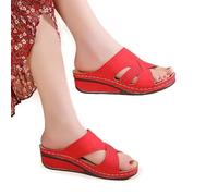 HHZYT Ciabatta Estiva Donna Pantofole in Pelle Supporto per Arco Sandali Punta Aperta Comodi Ciabatte Plateau Moda Scarpe da Spiaggia Antiscivolo,Rosso,US7/EU38