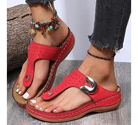 HHZYT Infradito da Donna Sandali Infradito da Passeggio Comodi con Decorazioni in Metallo da Donna con Supporto Ad Arco 2022 Estate Slip on Scarpe da Spiaggia,Rosso,US10/EU41