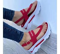 HHZYT Infradito Sandali Sportivi alla Moda da Donna Espadrillas con Cinturino alla Caviglia con Punta Aperta Estiva Scarpe da Passeggio Casual con Zeppa,Rosso,US8/EU39