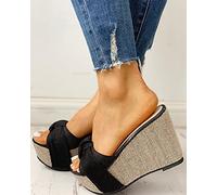 HHZYT Mule Zoccoli Scarpe da Donna Sandali Estivi con Plateau e Fiocco Pantofole da Passeggio Traspiranti Antiscivolo Sandalis Punta Aperta con Zeppa,Nero,US9/EU40