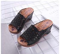 HHZYT Sandali con Fiori Ricamati da Donna Scarpe Ortopediche con Zeppa Pantofole con Plateau da Donna Ciabatte a Punta Aperta Estive Scarpe da Spiaggia Comode,Nero,US5/EU36