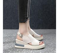 HHZYT Sandali con Plateau da Donna Sandalo Casual con Zeppa e Cinturino alla Caviglia con Aperta in Punta Estiva Sandali Bocca di Pesce Comode Scarpe da Passeggio,Beige,US5/EU36