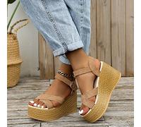 HHZYT Sandali con Zeppa da Donna Espadrillas Estive con Plateau e Punta Aperta Sandalo Casual con Cinturino alla Caviglia Sandali con Tacco Alto Scarpe da Spiaggia,Marrone,US6/EU37
